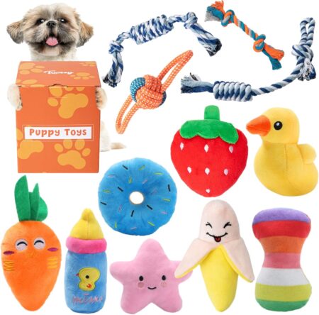 Toozey Puppy Toys, 12 Pack Teething Small Dog Toys, Stuffed Plush Squeaky, Non-Toxic Ropes Chew Toys